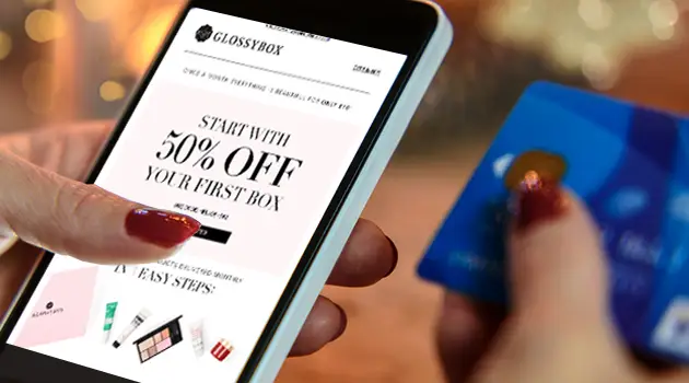 makeup marketing email on mobile phone