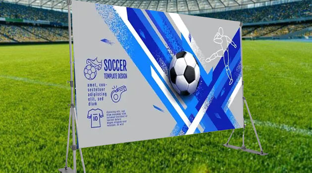 outdoor banner stand in soccer field