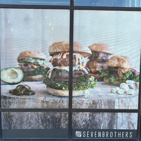 fastfood window graphic with hamburger