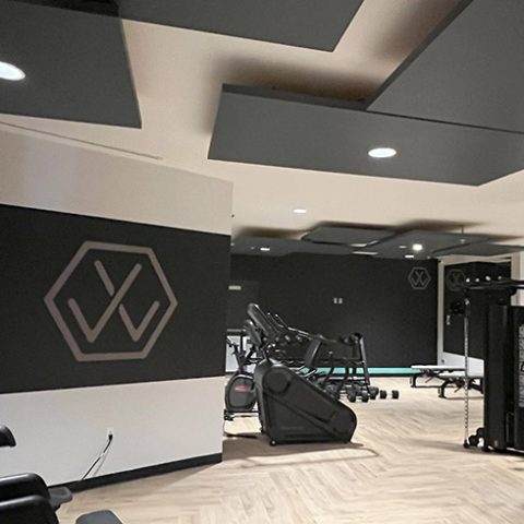 apartment gym branded environment with wall graphics and design